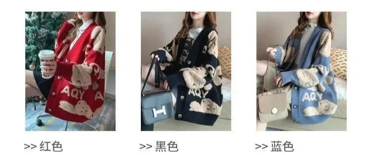 Cárdigan Mujer Navidad Punto Dibujos - Holgado Cuello V Manga Larga Vintage