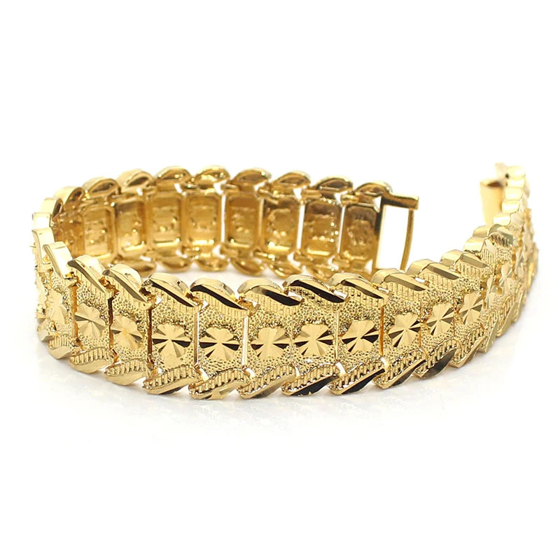 Pulsera Hombre Dubai Oro - Cadena Cubana Flores Regalo Padre