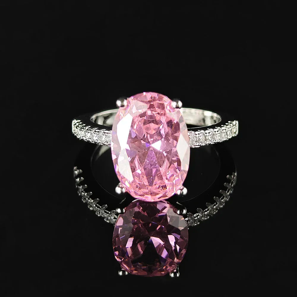 Anillo Oval Rosa Mujer - Oro Rosa Circonita Compromiso Personalizado