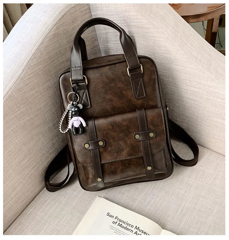 Mochila Cuero Juvenil Unisex - Alta Calidad Adolescentes Escolar Hombro Satchel Color Sólido