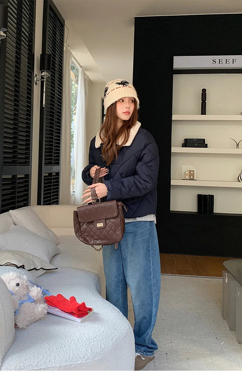 Chaqueta Algodón Mujer Tendencia - Chaqueta Estilo Chino Cuello Lana 2025