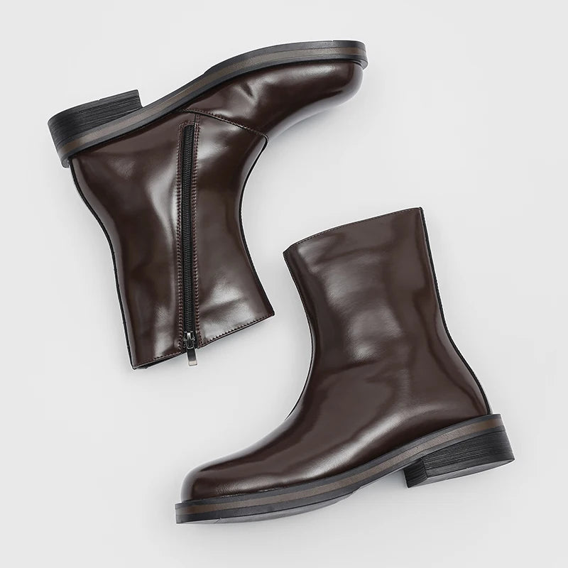 Botas Chelsea Hombre Mid Top - Motorcycle Casual Cremallera Lateral Punta Redonda