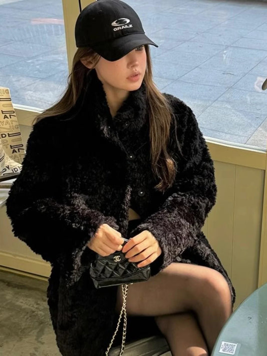 Chaqueta Piel Cordero Mujer Eco - Chaqueta Cuello Alto Coreana Invierno 2025