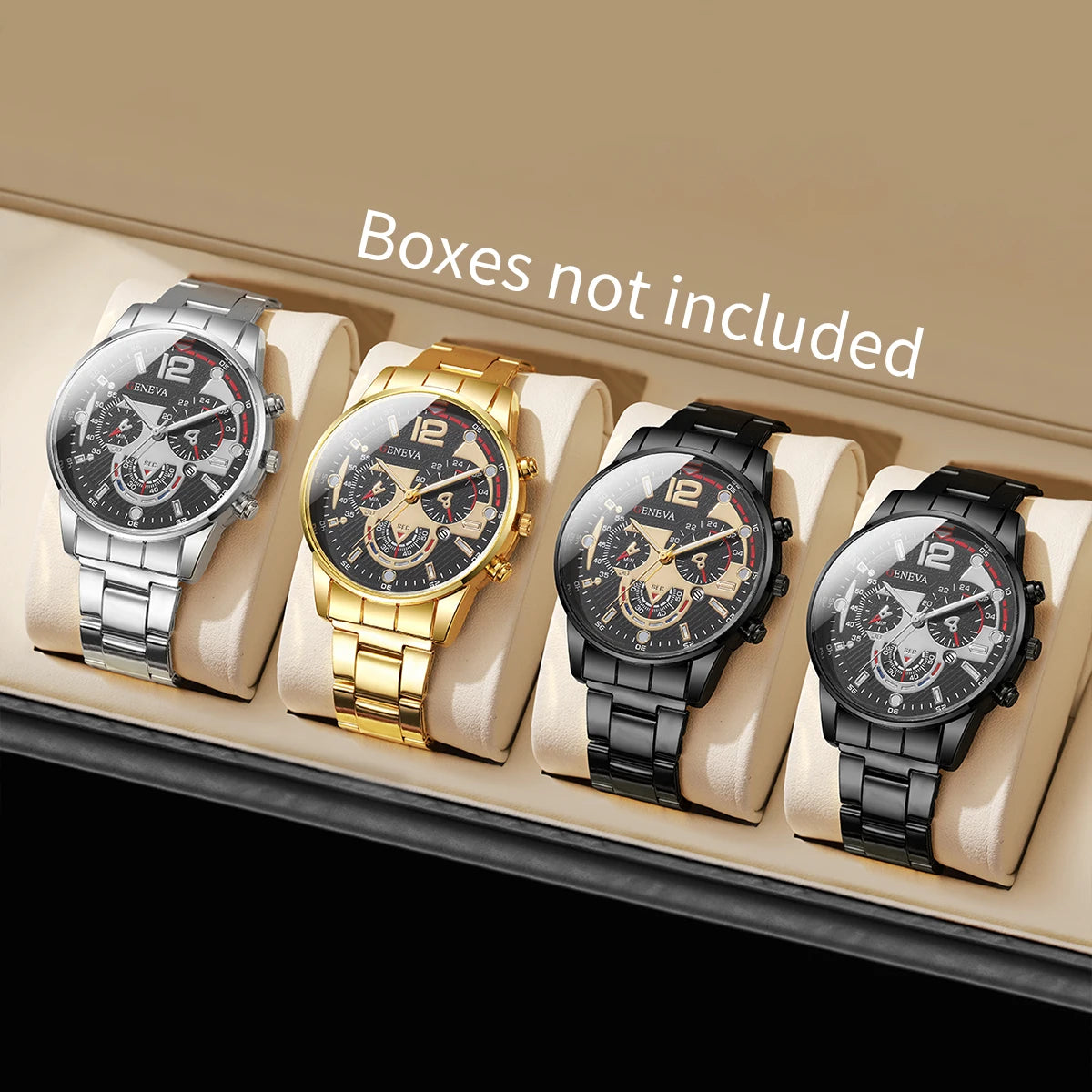 Set 3 Relojes de Cuarzo para Hombre - Pack Business Luxury Resistente al Agua