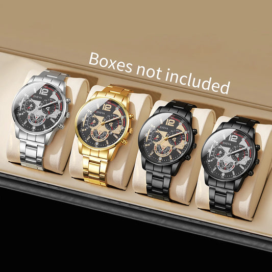 Set 3 Relojes de Cuarzo para Hombre - Pack Business Luxury Resistente al Agua