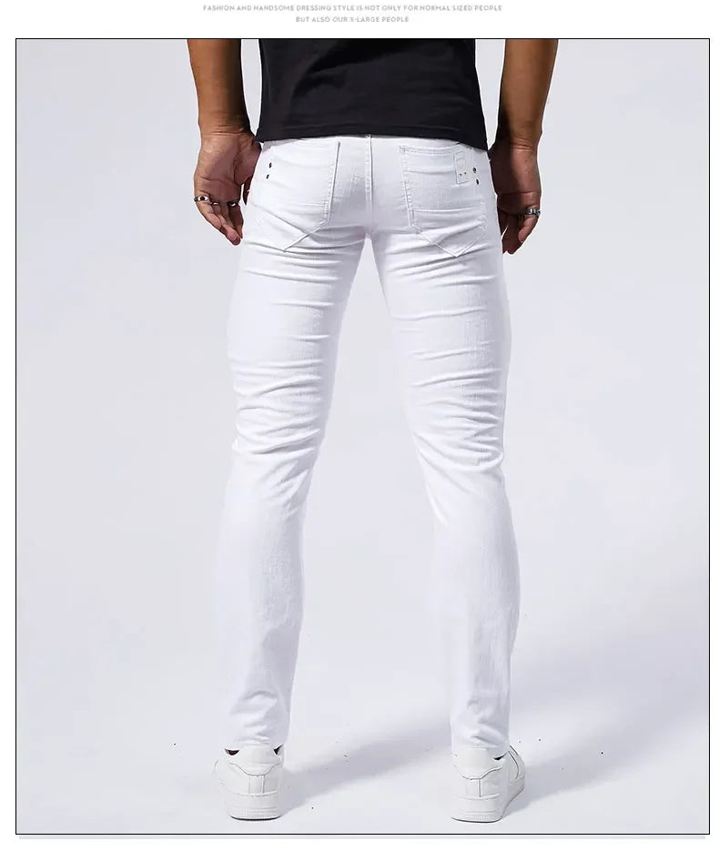 Vaqueros Blancos Hombre Casuales Stretch - Jeans Slim Fit Rectos Streetwear