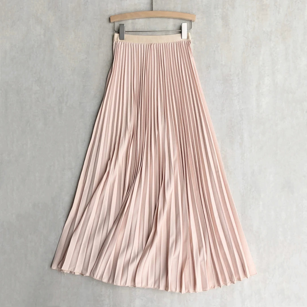 Falda Plisada Mujer Elegante 2024 - Falda Midi Cintura Alta Negra