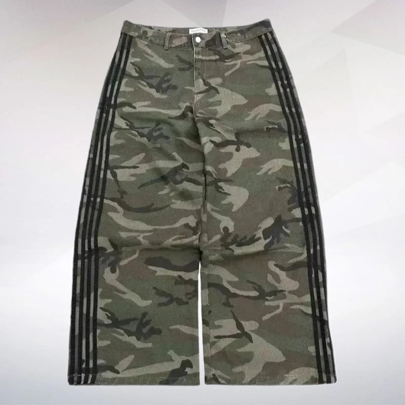 Vaqueros Hombre Camuflaje Pierna Ancha - Pantalones Sueltos Oversize Retro Streetwear