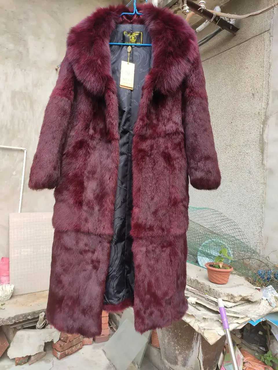 Abrigo Piel Conejo Rex Mujer - Abrigo Largo Cuello Zorro Fashion Invierno