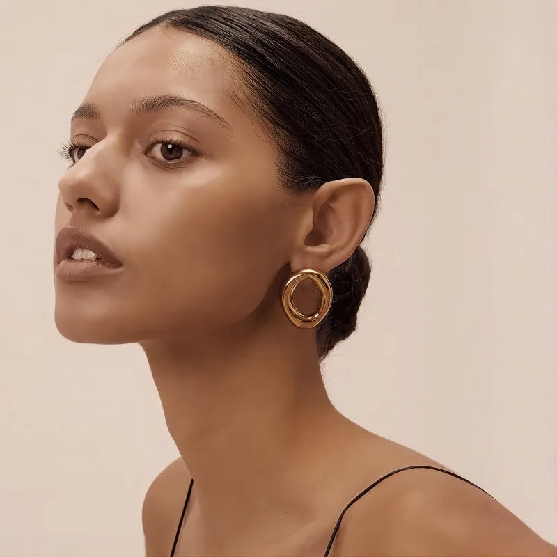 Pendientes Geométricos Minimalistas - Acero Inoxidable Dorado Mujer