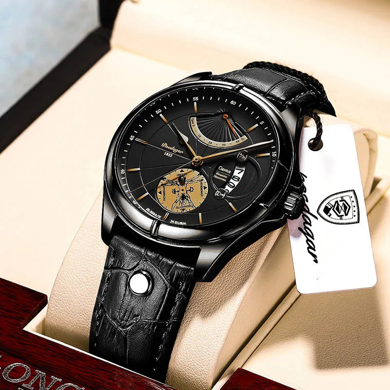 Reloj POEDAGAR Luxury para Hombre - Cuarzo Business Cuero Calendario Resistente al Agua