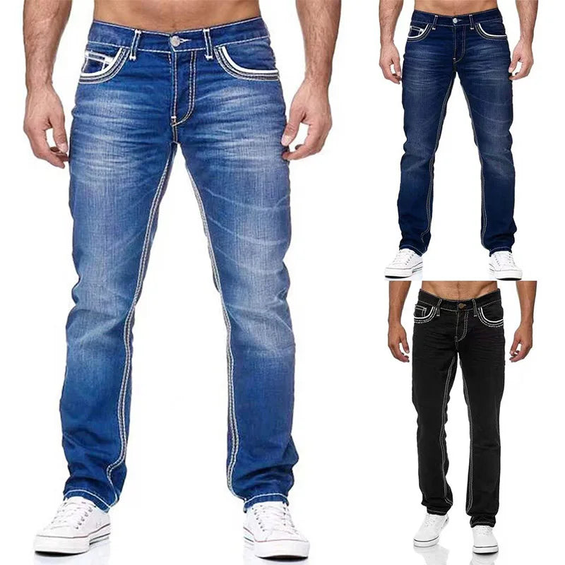 Vaqueros Negros Hombre Streetwear - Jeans Rectos Bolsillos Primavera Otoño Alta Calidad