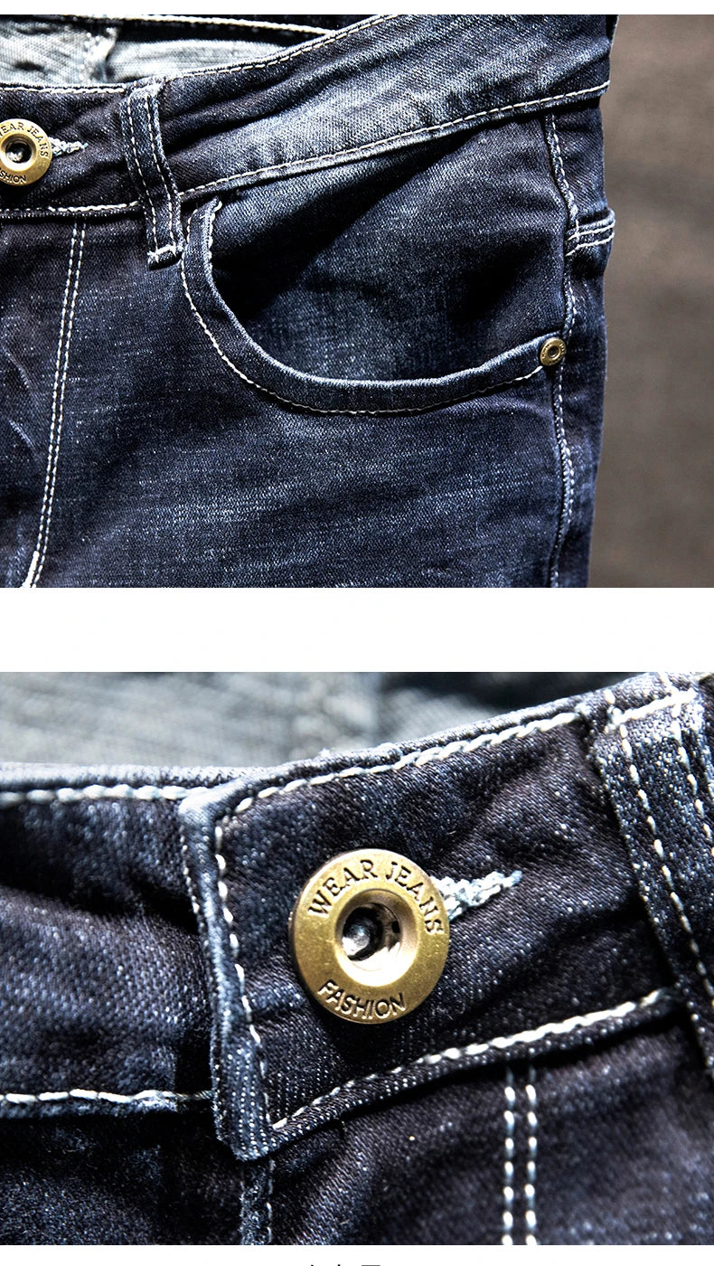 Vaqueros Rotos Hombre 2025 Coreanos - Jeans Slim Fit Algodón Elásticos Azul Negro