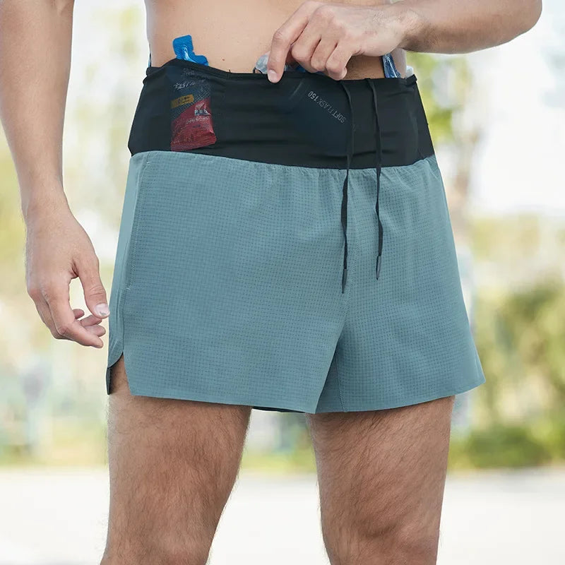 Shorts Running Hombre 2 en 1 Marathon - Pantalones Secado Rápido Multi-Bolsillos Riñonera