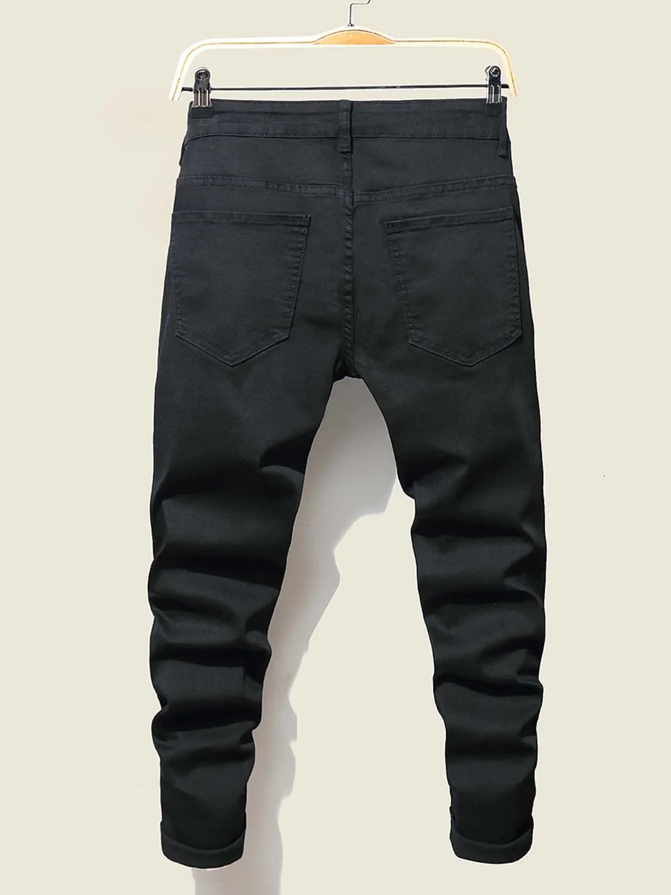 Vaqueros Rotos Hombre Skinny Hip Hop - Jeans Stretch Slim Denim Patchwork Negro Azul Jogging