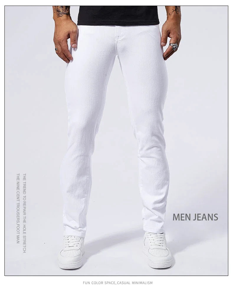 Vaqueros Blancos Hombre Casuales Stretch - Jeans Slim Fit Rectos Streetwear