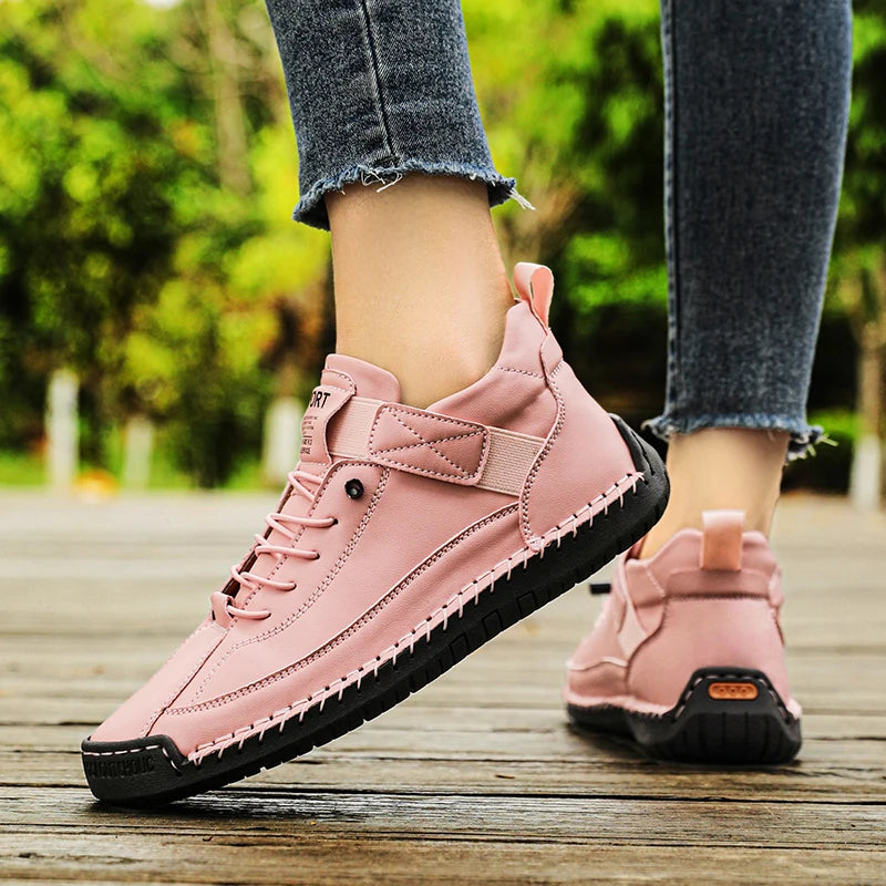Sneakers Piel Mujer Artesanales - Zapatillas Mid-Top Slip-On Loafers Casual