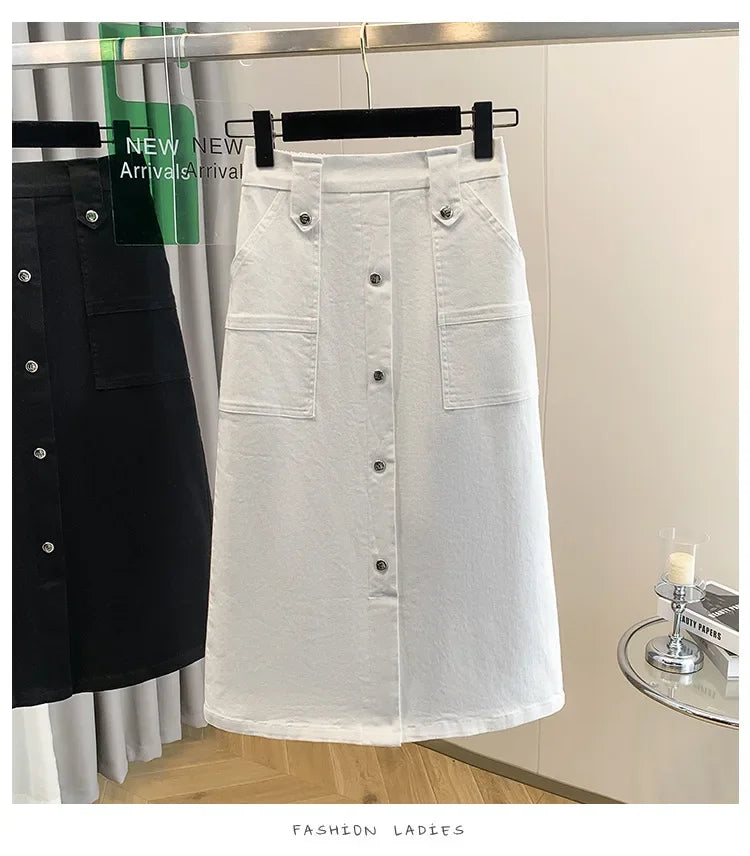 Falda Mujer Denim Tallas Grandes Primavera - Midi Cintura Alta Elástica