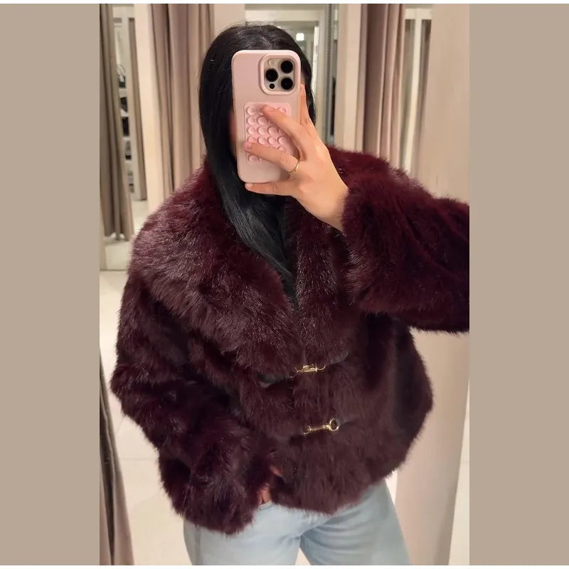 Chaqueta Mujer Elegante PU Piel - Chaqueta Solapa Doble Botón 2025