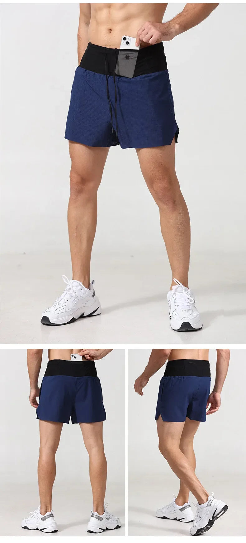 Shorts Running Hombre 2 en 1 Marathon - Pantalones Secado Rápido Multi-Bolsillos Riñonera