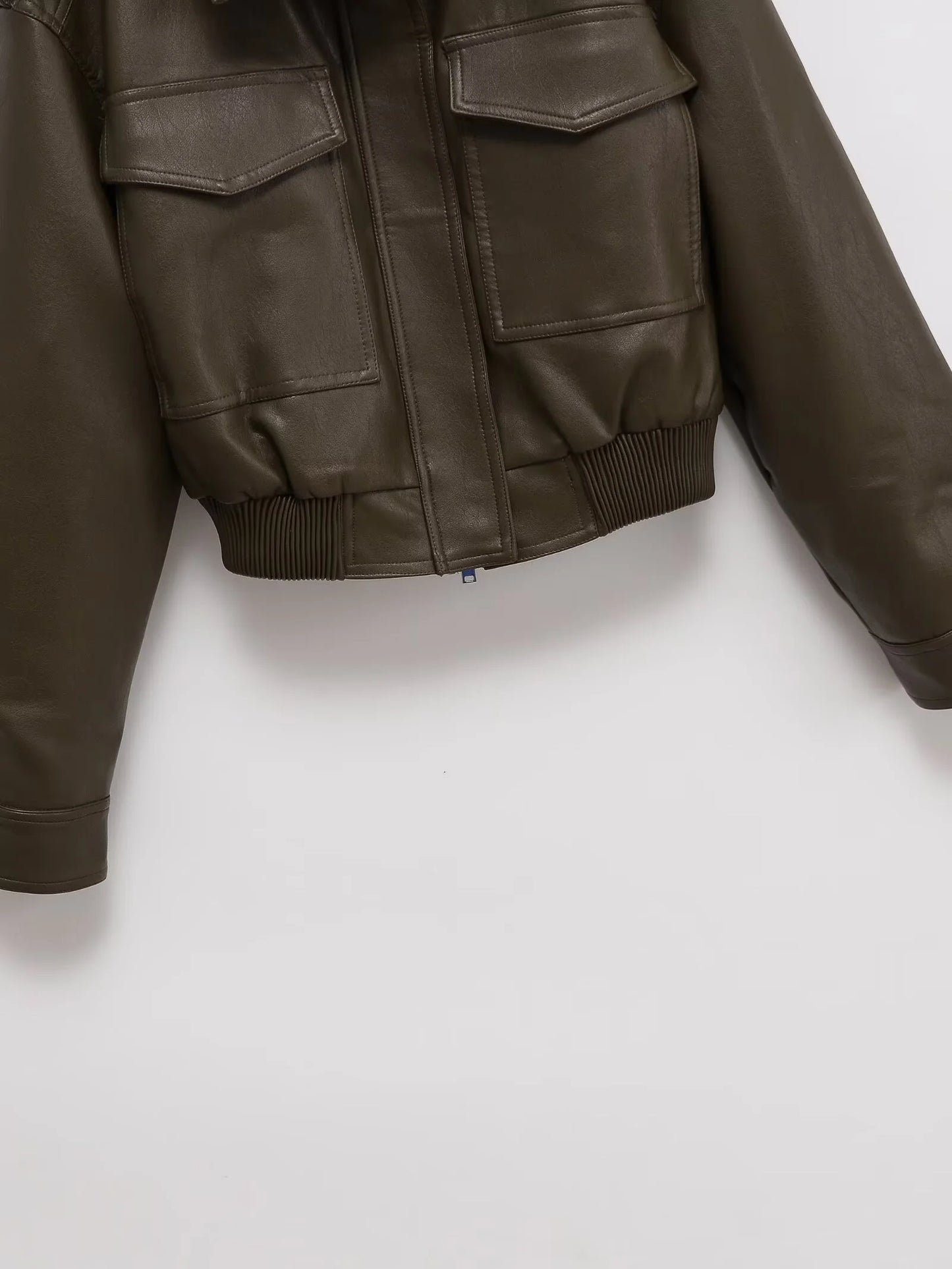 Chaqueta Cuero Mujer Retro Workwear - Chaqueta Bolsillos Cremallera 2025