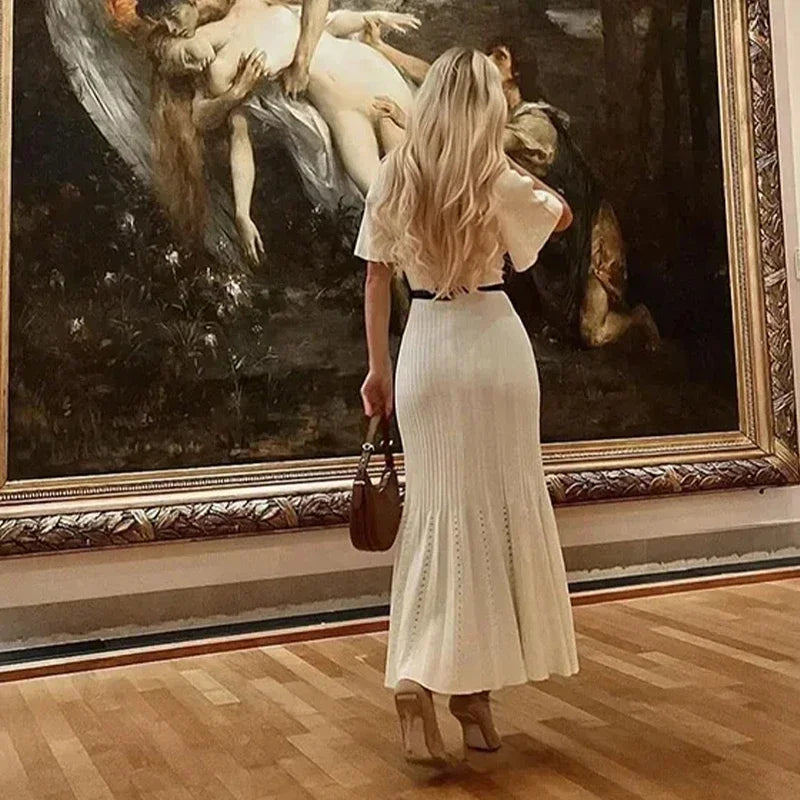 Vestido Punto Mujer Elegante - Vestido Largo Primavera 2025