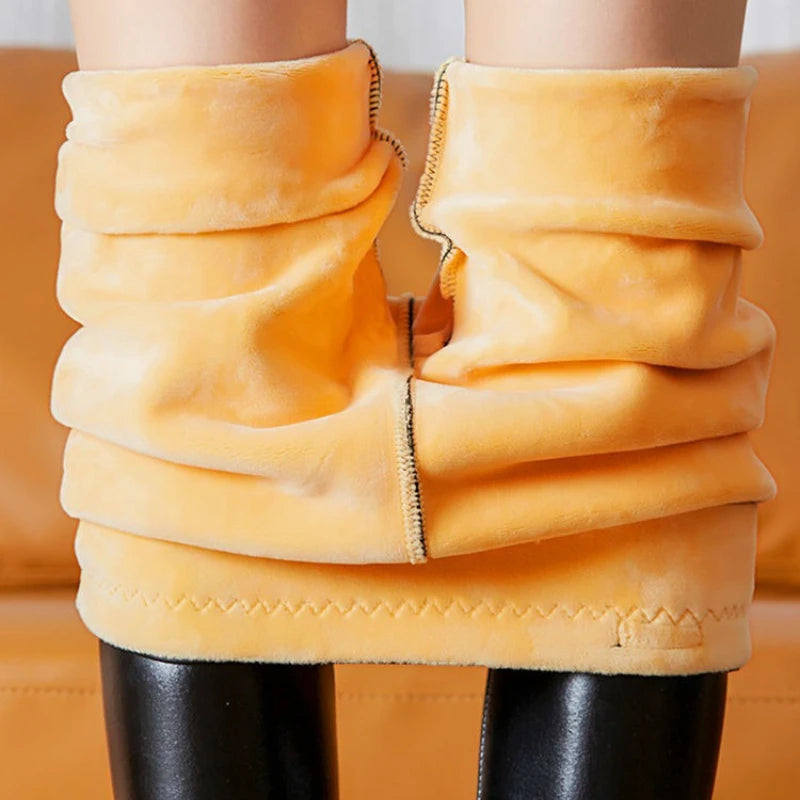 Leggings Mujer Forro Polar Invierno 2024 - Efecto Cuero Cintura Alta Térmicos