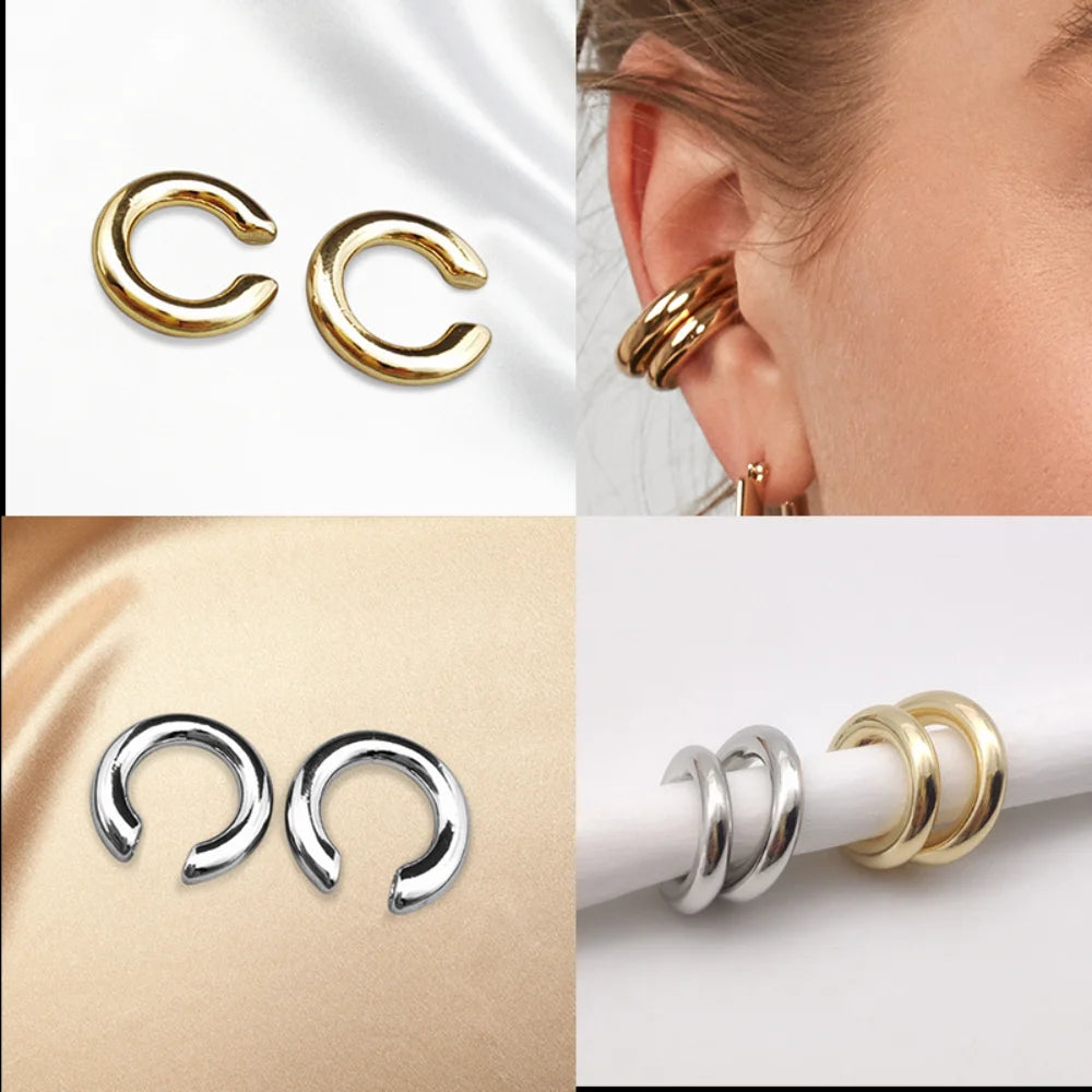 Pendientes Redondos Dorado Minimalistas - Earcuff Sin Perforación Mujer