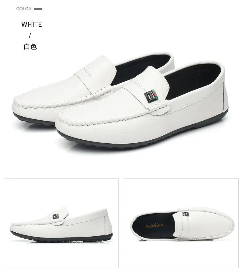 Mocasines Hombre Blancos Cuero - Vestir Casual Slip-On Primavera Otoño Designer