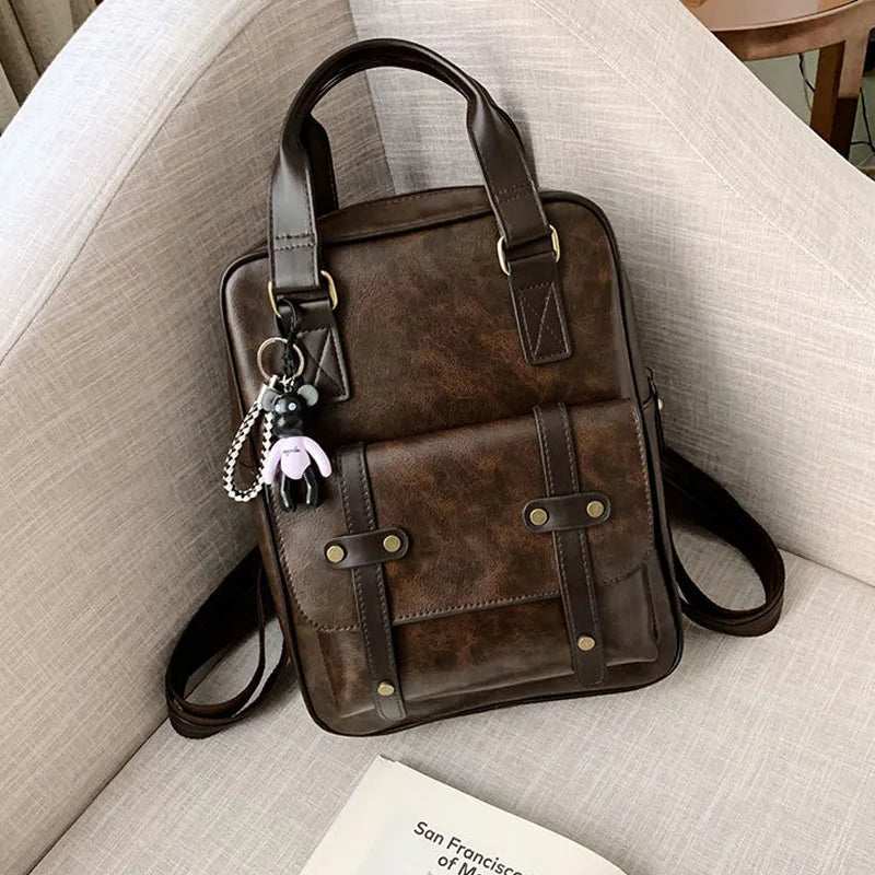 Mochila Cuero Juvenil Unisex - Alta Calidad Adolescentes Escolar Hombro Satchel Color Sólido