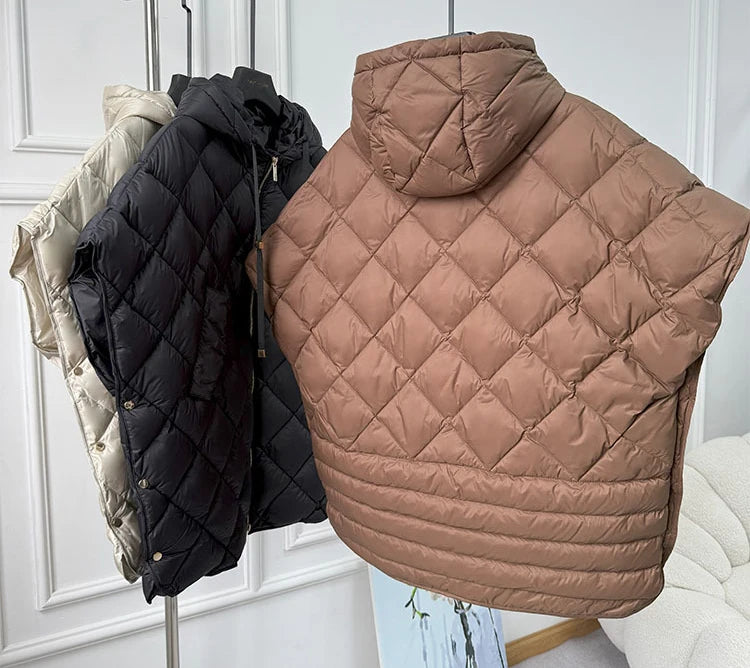 Chaleco Mujer Plumas Pato Capucha 2025 - Chaqueta Sin Mangas Irregular