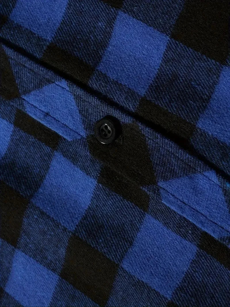 Camisa Hombre Franela Cuadros Capucha - Primavera Otoño Clásica Casual Botones Manga Larga Doble Bolsillos Hoodie Unisex