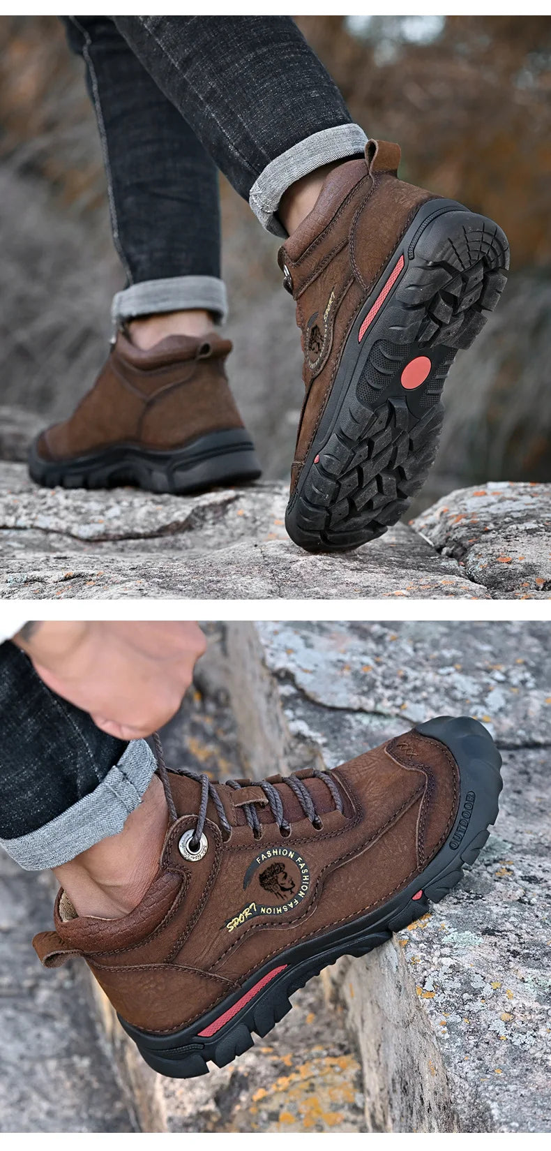 Botas Outdoor Hombre Cuero Genuino - Hiking Climbing Cálidas Invierno Nieve Plataforma