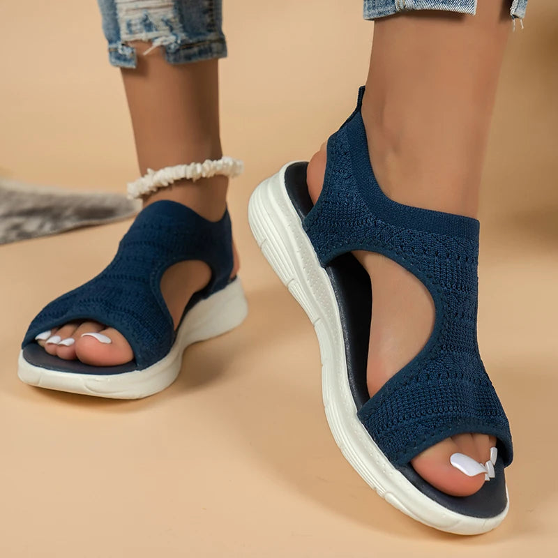 Sandalias Cuña Mujer Casual - Zapatos Tejidos Punta Abierta Planas Outdoor Talla Grande