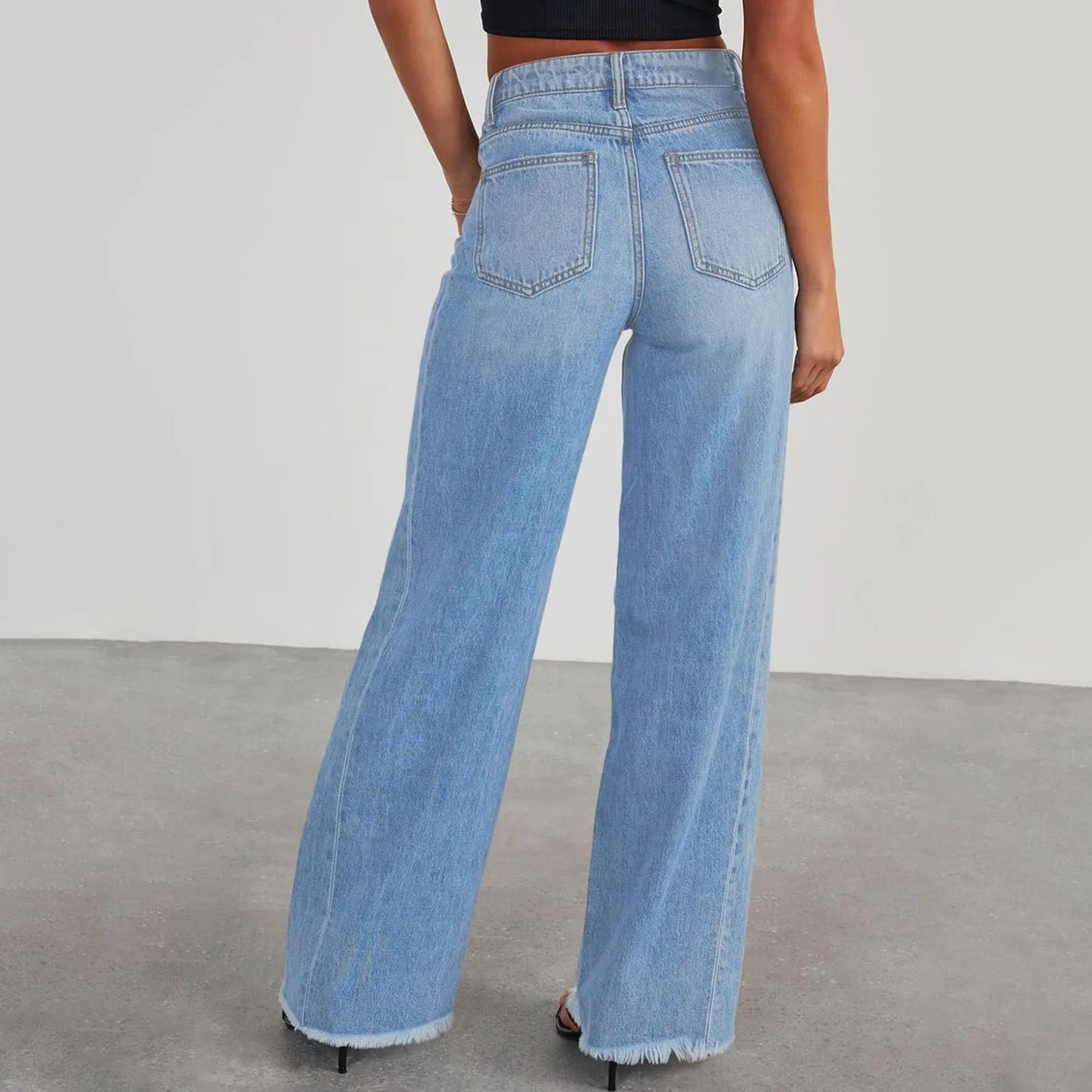Jeans Mujer Cintura Alta Pierna Ancha - Pantalón Denim Elegante