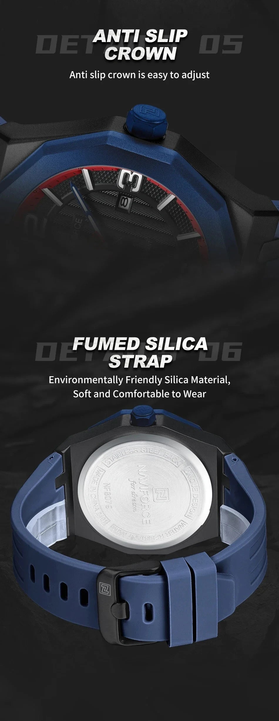 Reloj NAVIFORCE 8079 para Hombre - Cuarzo Fashion Resistente al Agua con Correa de Silicona