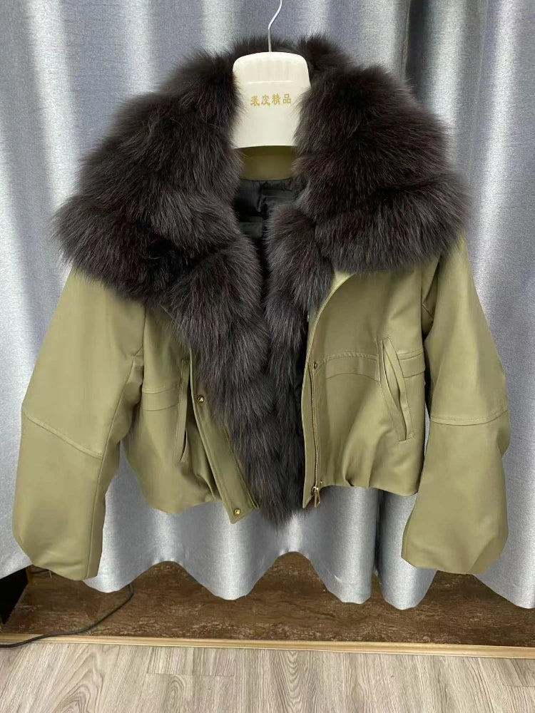 Abrigo Mujer Plumas Ganso Piel Zorro - Chaqueta Invierno Impermeable