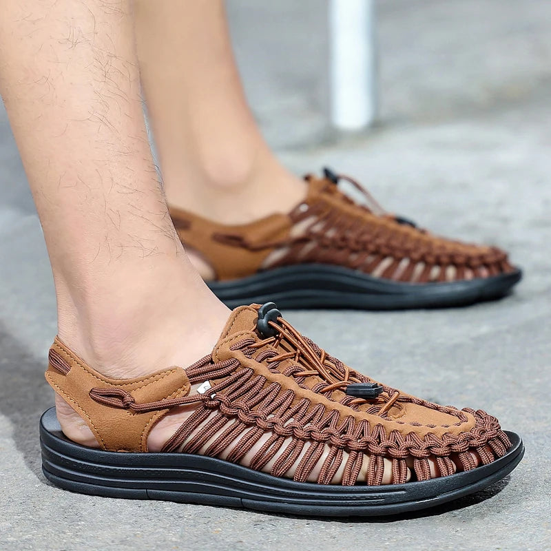 Sandalias Hombre Verano Tejidas - Outdoor Transpirables Slip-On Tallas Grandes