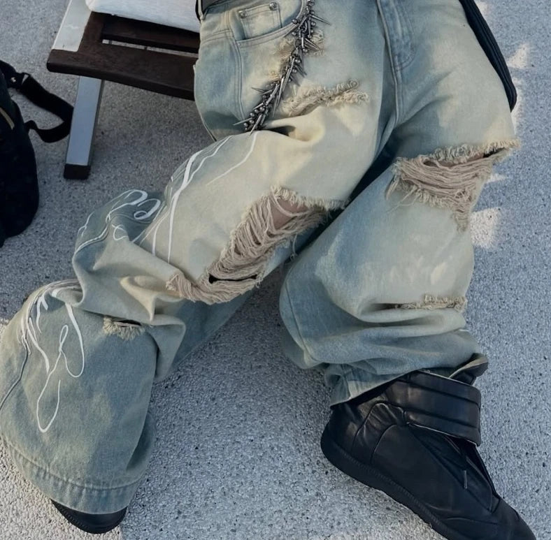 Vaqueros Mujer Y2K Rotos Vintage - Jeans Pierna Ancha Streetwear Unisex