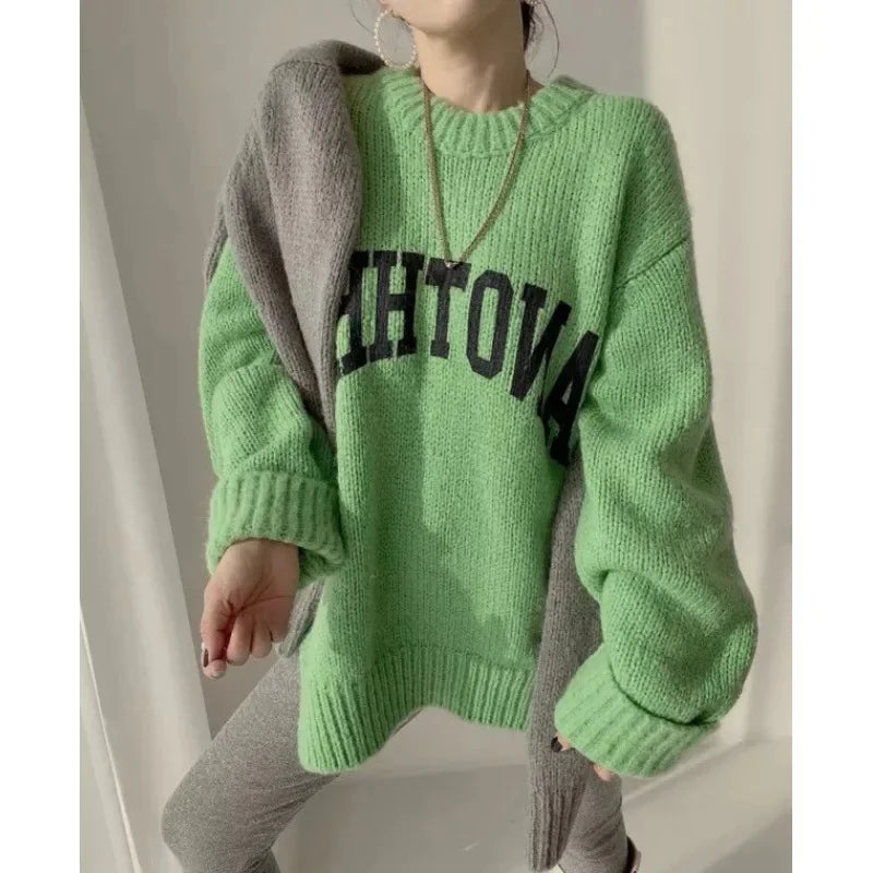 Suéter Mujer Coreano Letras Invierno - Jersey Punto Grueso Suelto