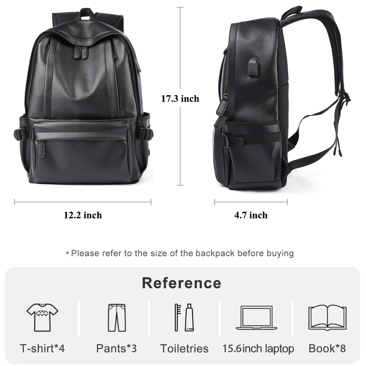 Mochila Cuero Hombre Laptop 14 Pulgadas - Viaje Business Puerto USB Resistente al Agua Daypack