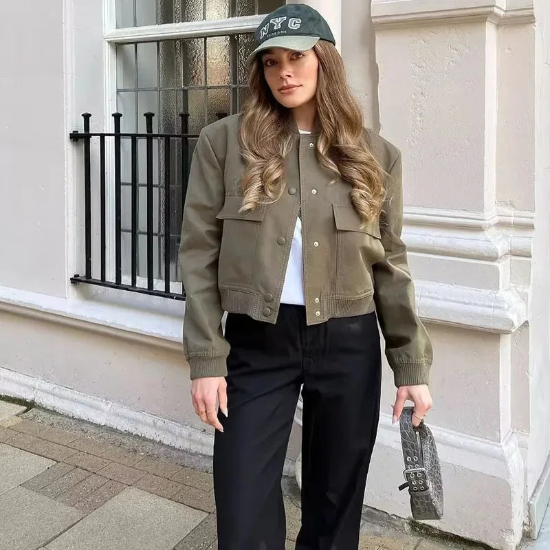 Chaqueta Bomber Mujer Otoño - Jacket Corta Aviador Manga Larga 2025