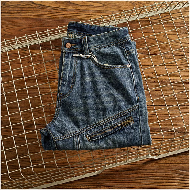 Vaqueros Moto Vintage Americanos - Jeans Cargo Parches Pesados Estilo Retro