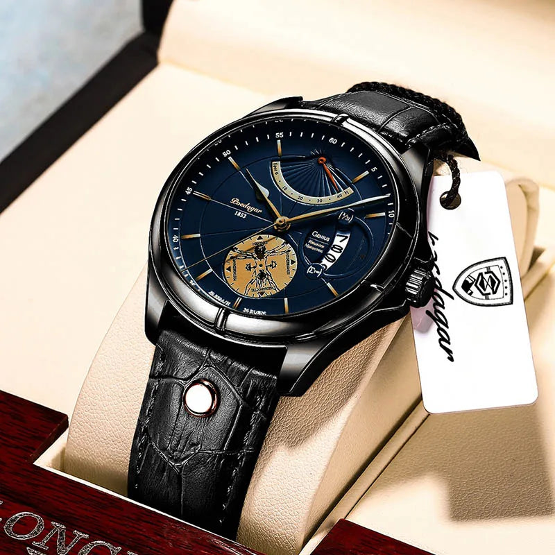 Reloj POEDAGAR Luxury para Hombre - Cuarzo Business Cuero Calendario Resistente al Agua
