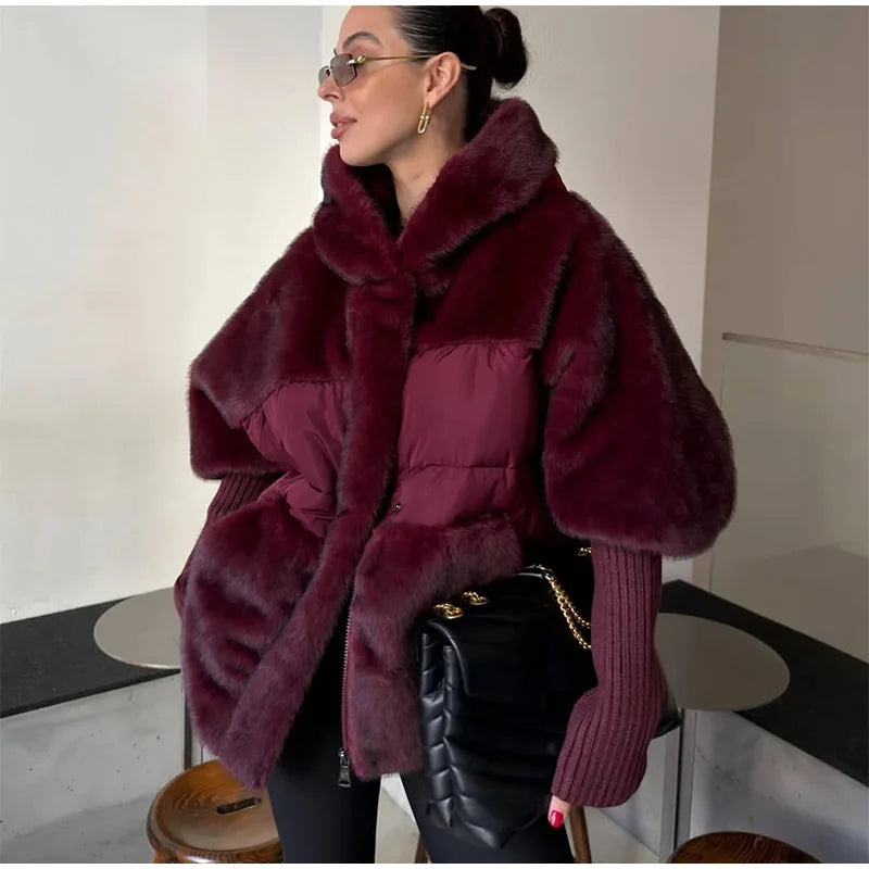 Abrigo Mujer Capucha Patchwork - Abrigo Manga Tejida Oversize 2025