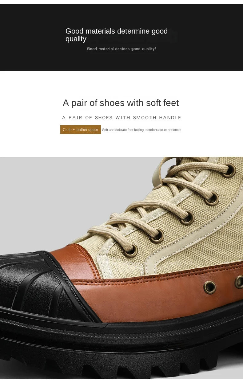 Botas Hombre 2023 Otoño Invierno - Transpirables High-Top Aumentan Altura Suela Gruesa All-Match Canvas Casual