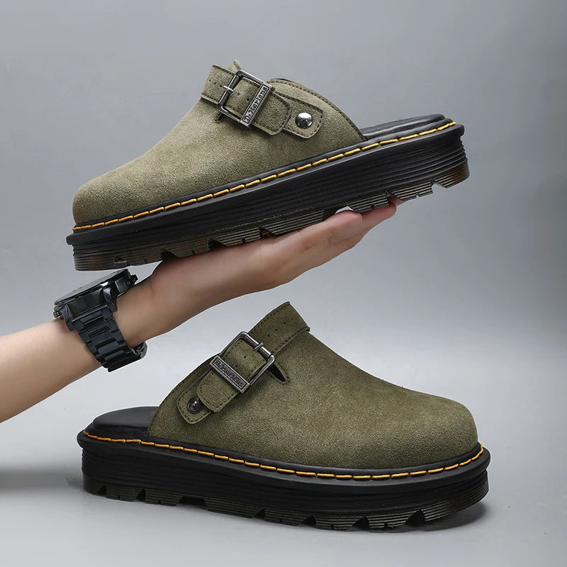 Sandalias Hombre Cuero Fashion - Casual Verano Playa Antideslizantes Zuecos Clásicos