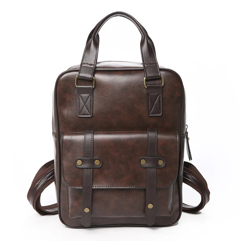 Mochila Cuero Juvenil Unisex - Alta Calidad Adolescentes Escolar Hombro Satchel Color Sólido