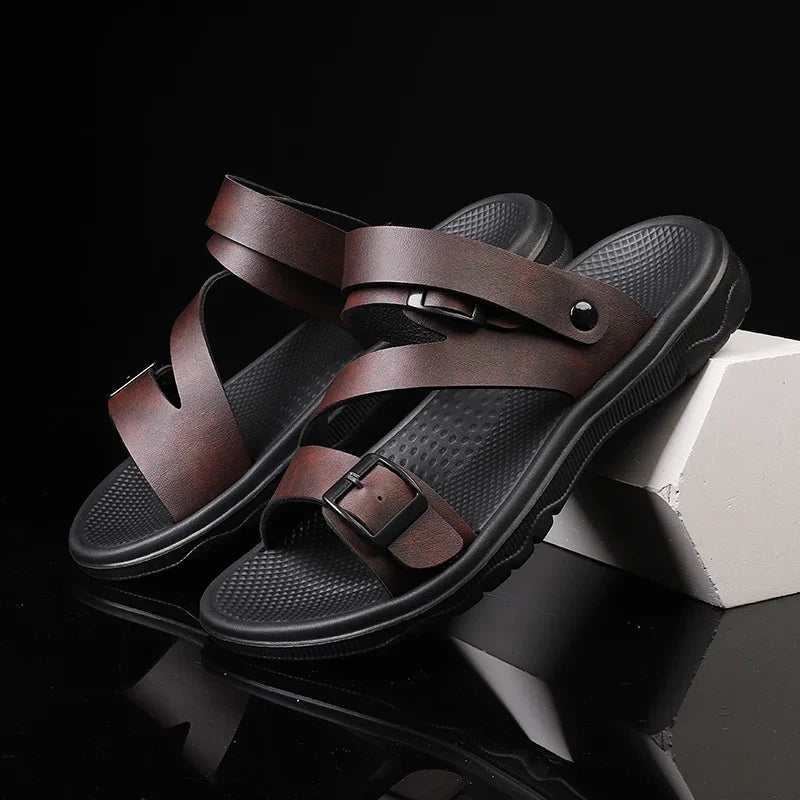 Sandalias Hombre Verano Outdoor - Chanclas Playa Cuero PU Transpirables Romanas