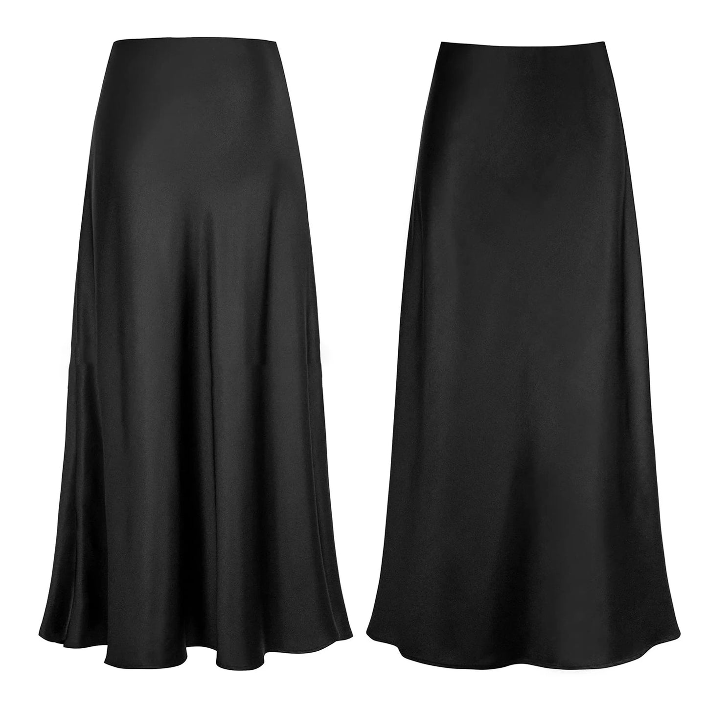 Falda Satén Mujer Larga 2025 - Falda Maxi Recta Elegante Negra Champagne